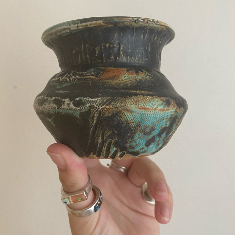 Vintage Clay Floral Vase (handmade)